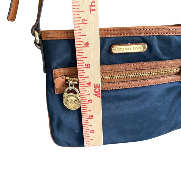 Michael Kors Kempton Handbag Zip Front Crossbody Bag Navy Blue Brown - Picture 10 of 10